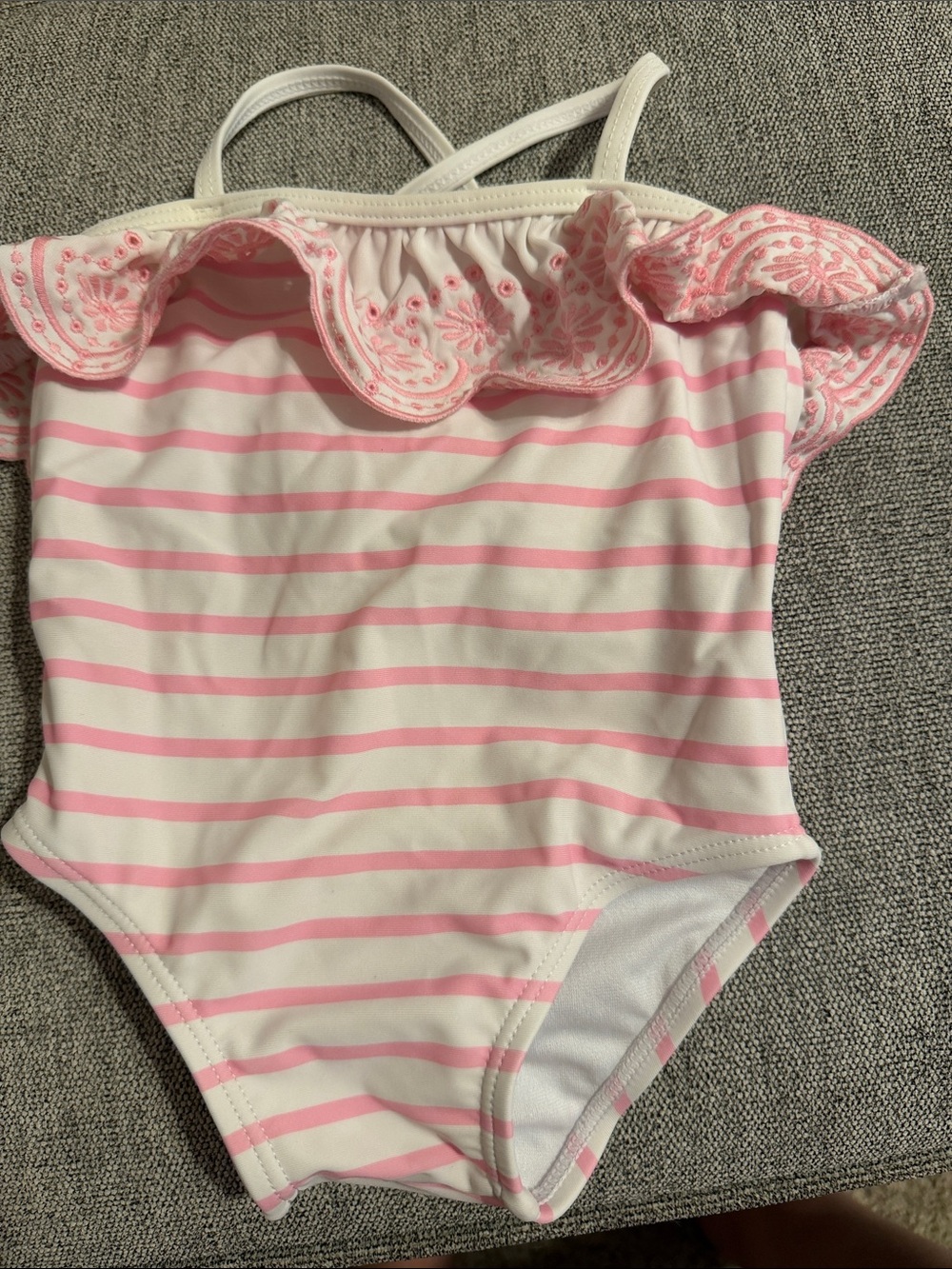 Janie and Jack Pink and White Striped Ruffle One-Piece Swimsuit